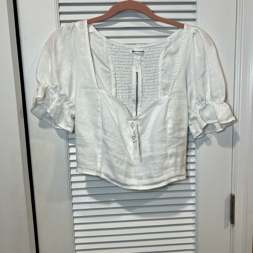 White Reformation Linen Cropped Top size 8